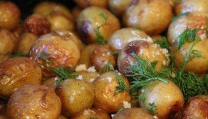 фото жареного молодого картофеля с чесноком и укропом
